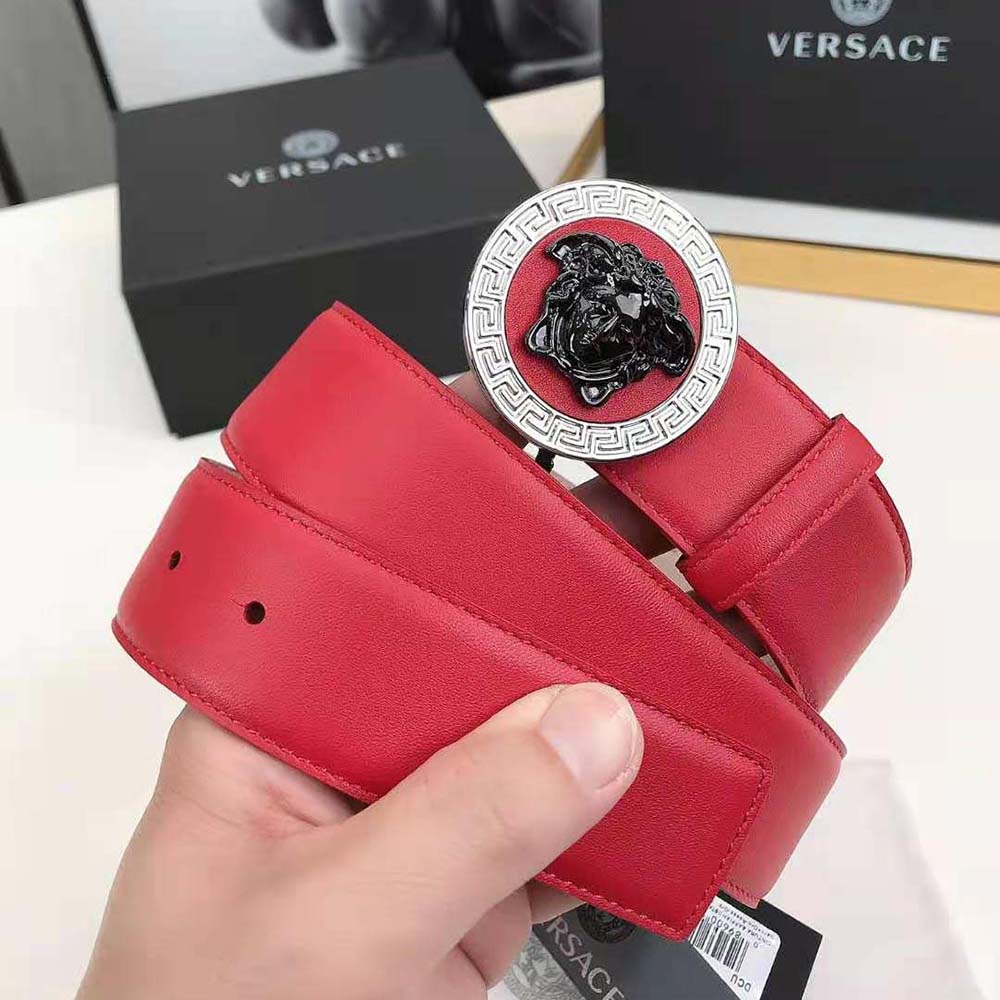 Versace Men Medusa Biggie Reversible Leather Belt-Red - image 5