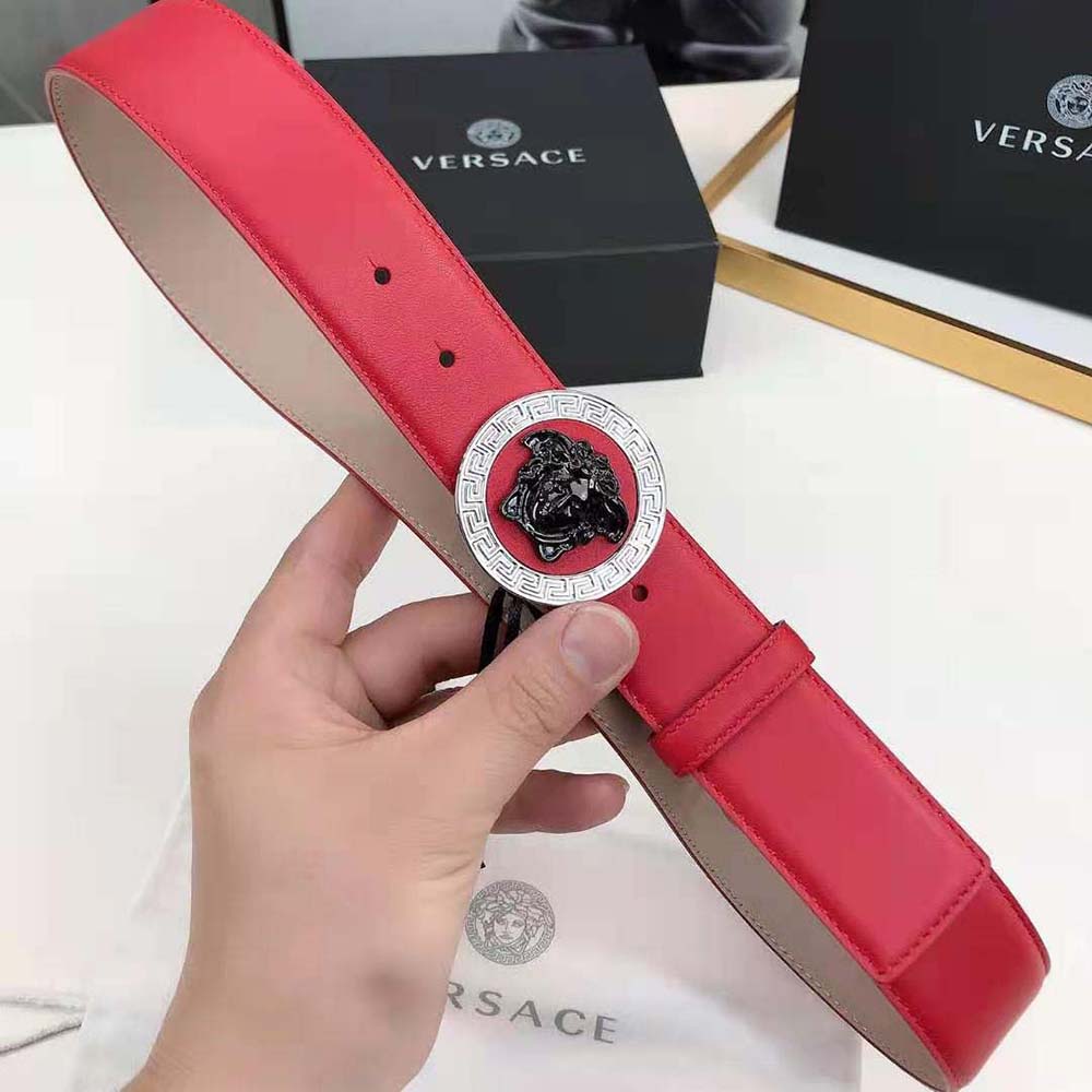 Versace Men Medusa Biggie Reversible Leather Belt-Red - image 4