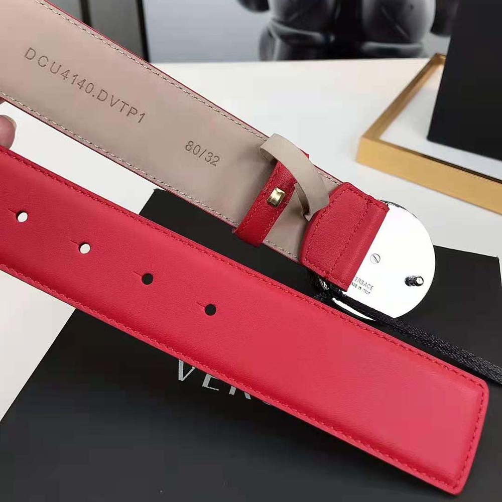 Versace Men Medusa Biggie Reversible Leather Belt-Red - image 8