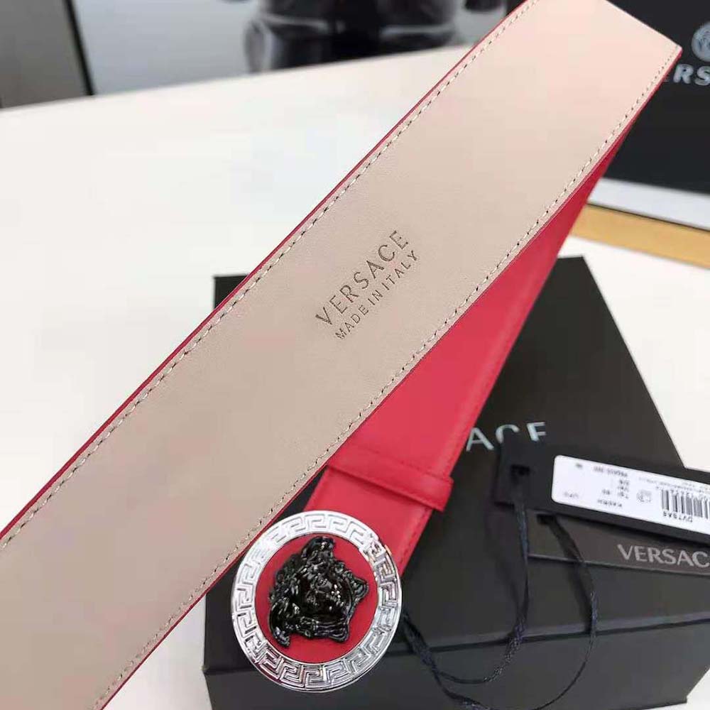Versace Men Medusa Biggie Reversible Leather Belt-Red - image 7