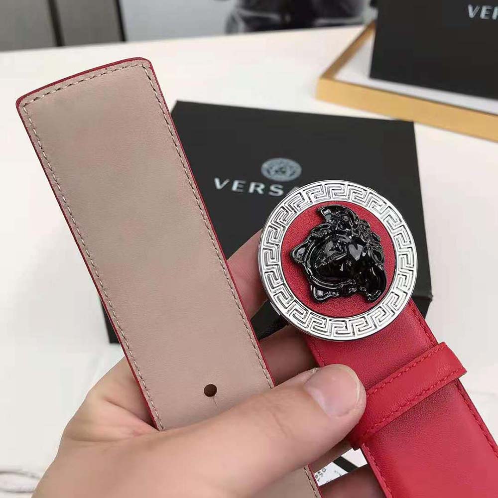 Versace Men Medusa Biggie Reversible Leather Belt-Red - image 6