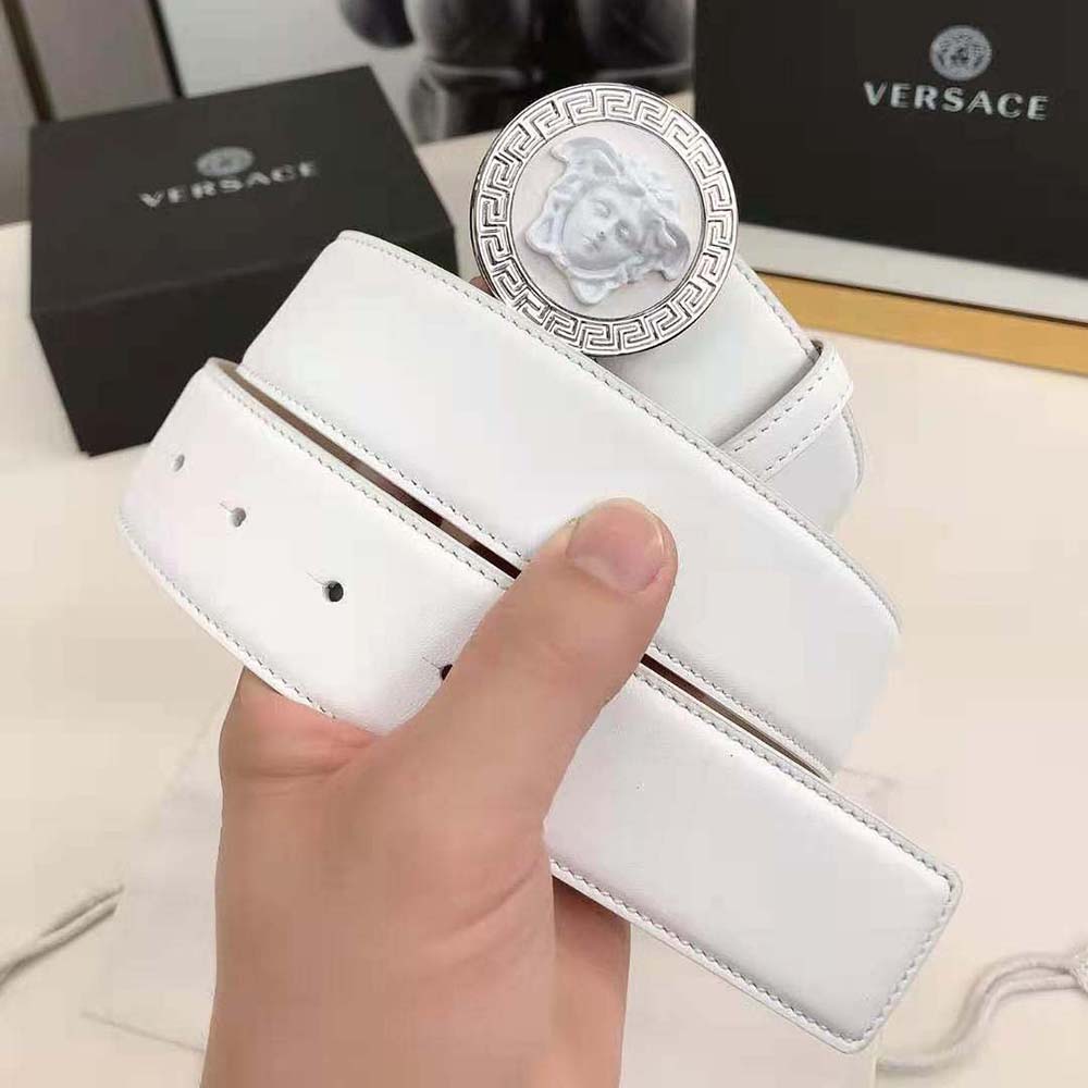 Versace Men Medusa Biggie Reversible Leather Belt-White - image 4