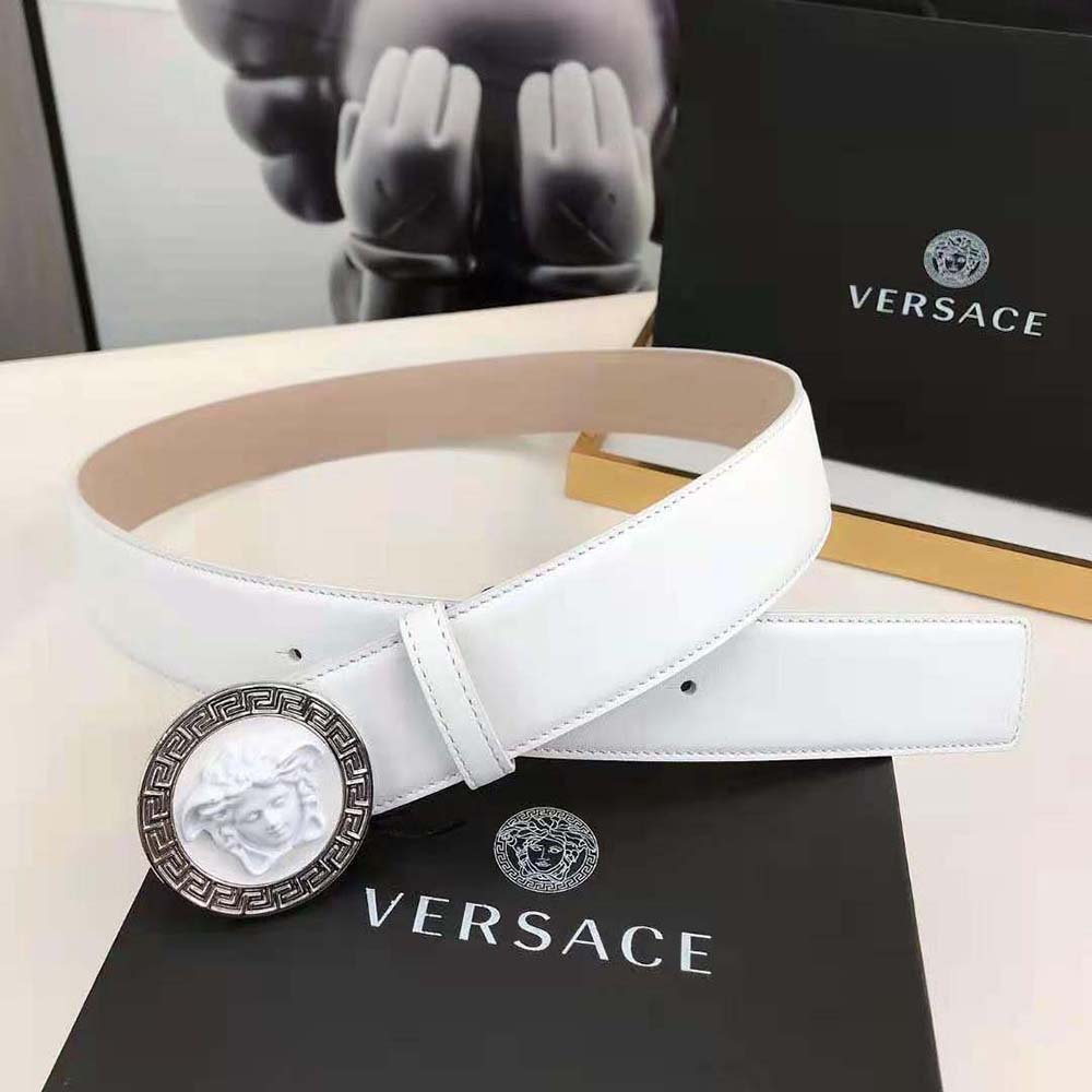 Versace Men Medusa Biggie Reversible Leather Belt-White - image 5
