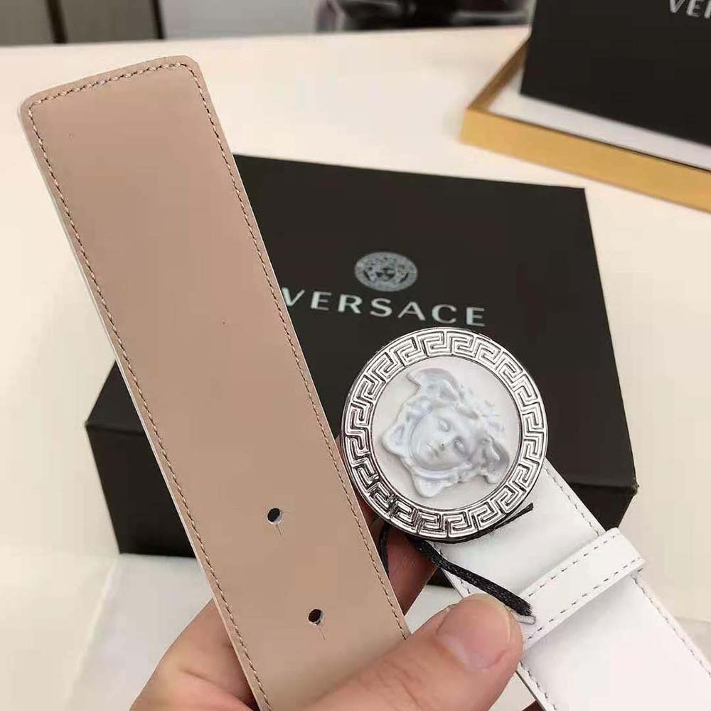 Versace Men Medusa Biggie Reversible Leather Belt-White - image 8