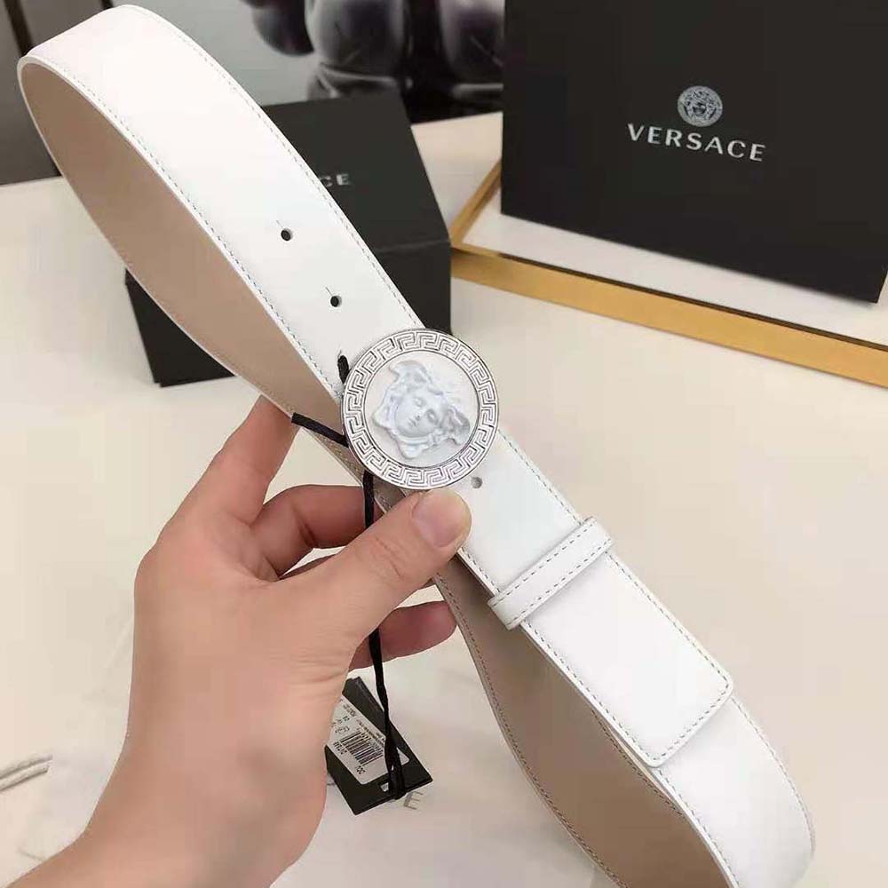 Versace Men Medusa Biggie Reversible Leather Belt-White - image 7