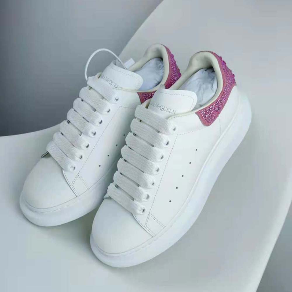 Close-up of halo pink leather detail on Alexander Mcqueen Women Oversized Sneaker