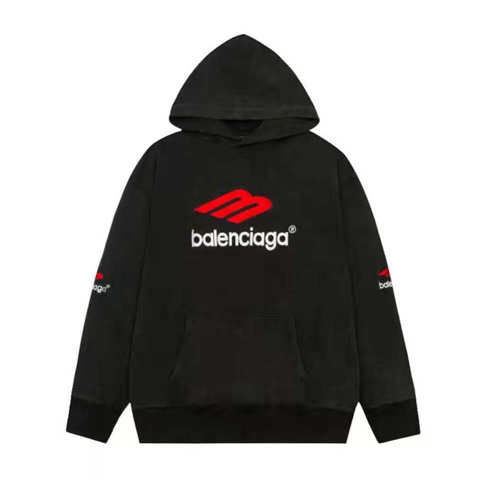 Front view of Balenciaga Women 3B Sports Icon Hoodie Oversized in Black