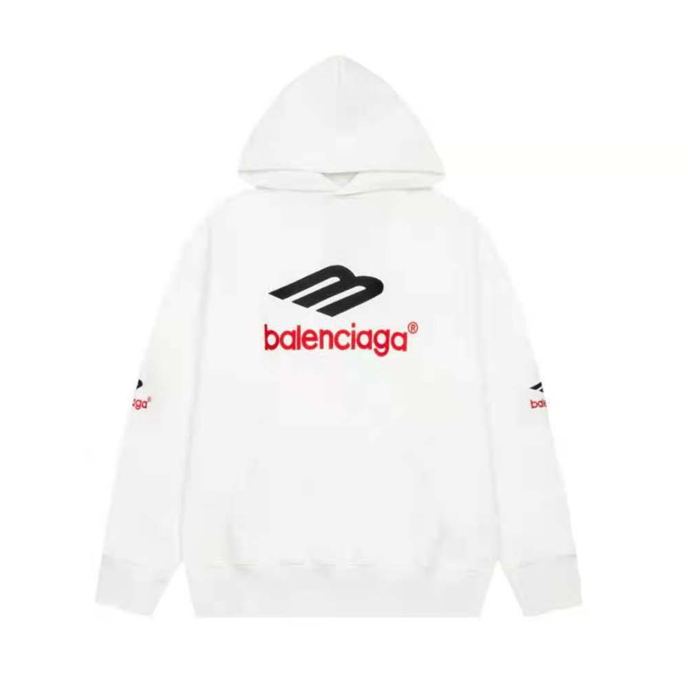 Front view of Balenciaga Women 3B Sports Icon Hoodie Oversized in White