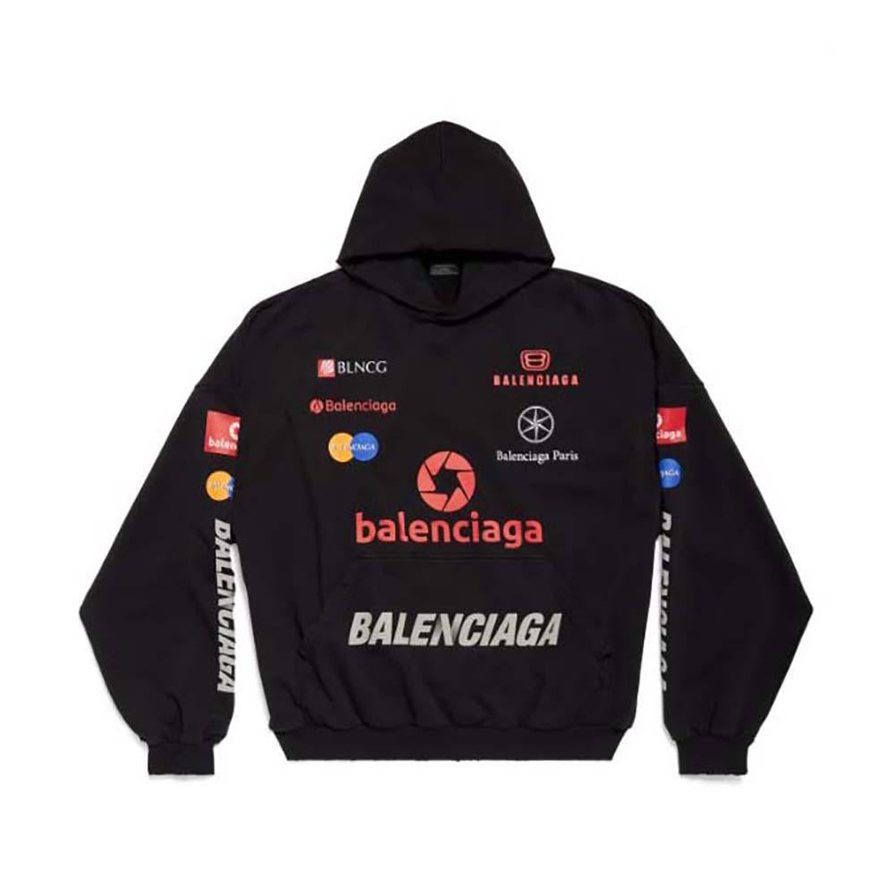 Front view of Balenciaga Men Top League Hoodie Oversized in Black