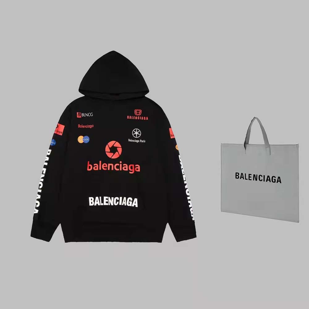 Close-up of embroidered logo detail on Balenciaga Men Top League Hoodie