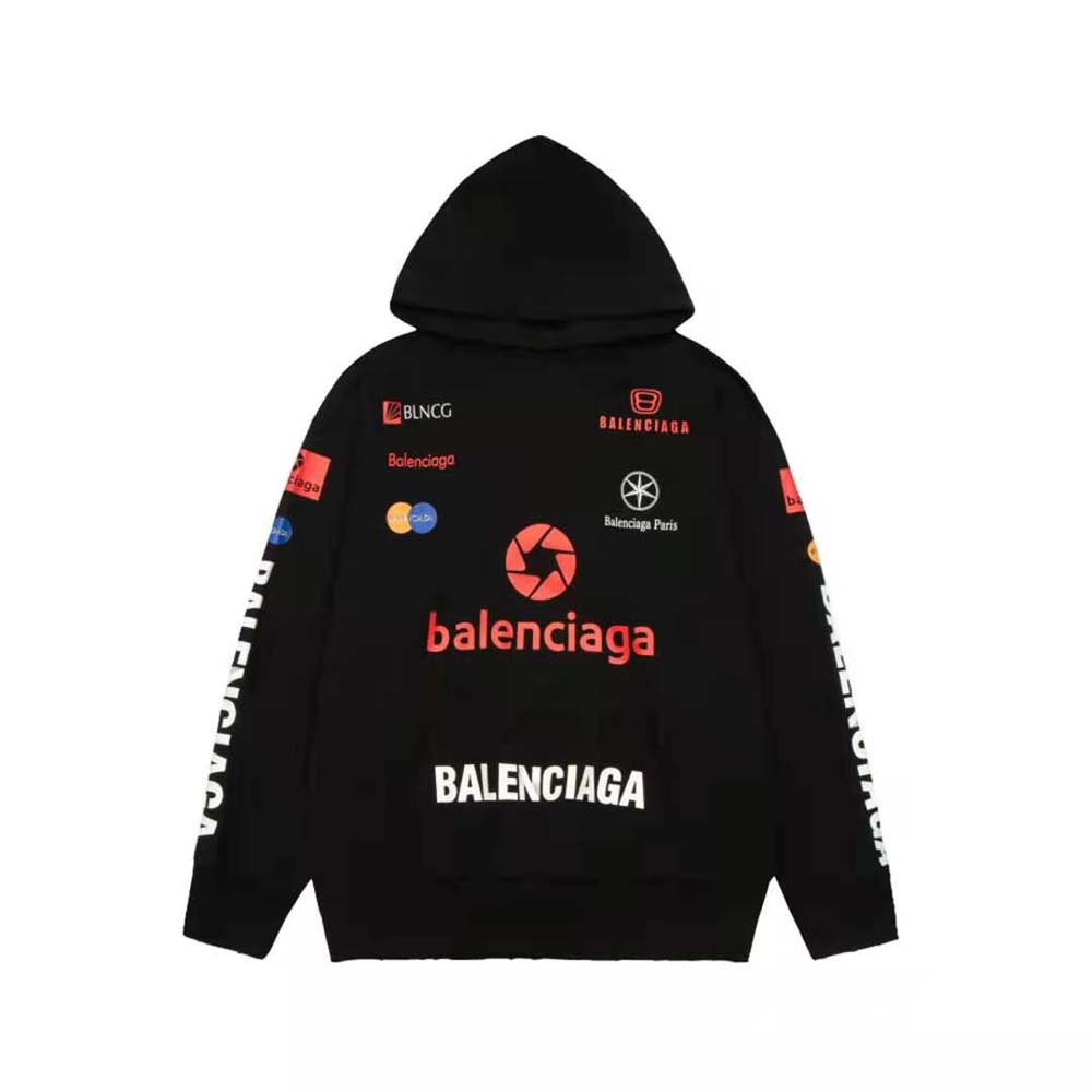 Side profile showing oversized fit of Balenciaga Men Top League Hoodie