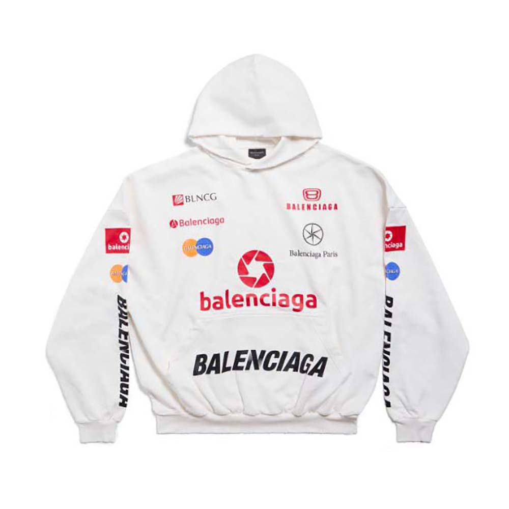 Front view of Balenciaga Women Top League Hoodie Oversized in White