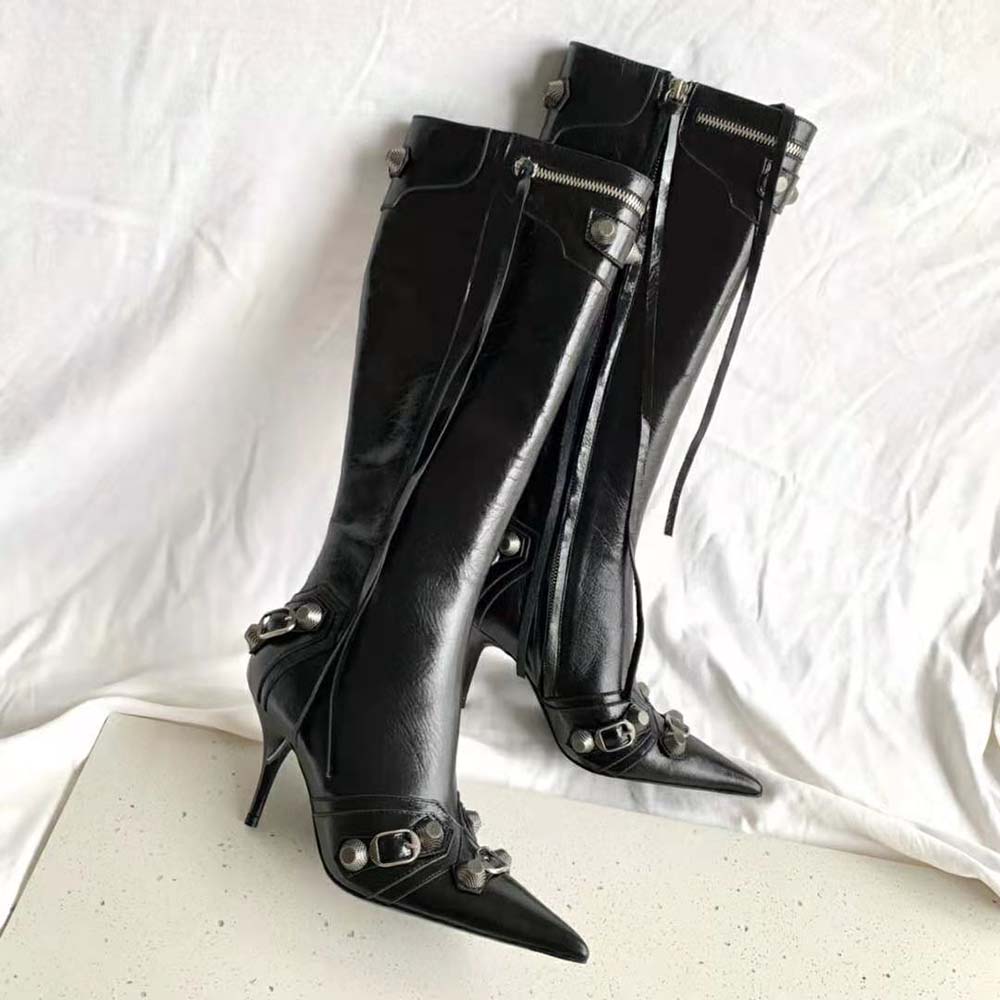 Front view showing sleek silhouette of Balenciaga Women Cagole 90mm Boot
