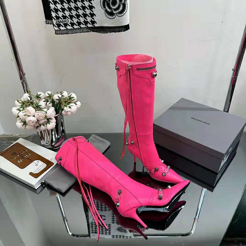 Balenciaga Women Cagole 90mm Boot in Pink Arena Lambskin - image 9