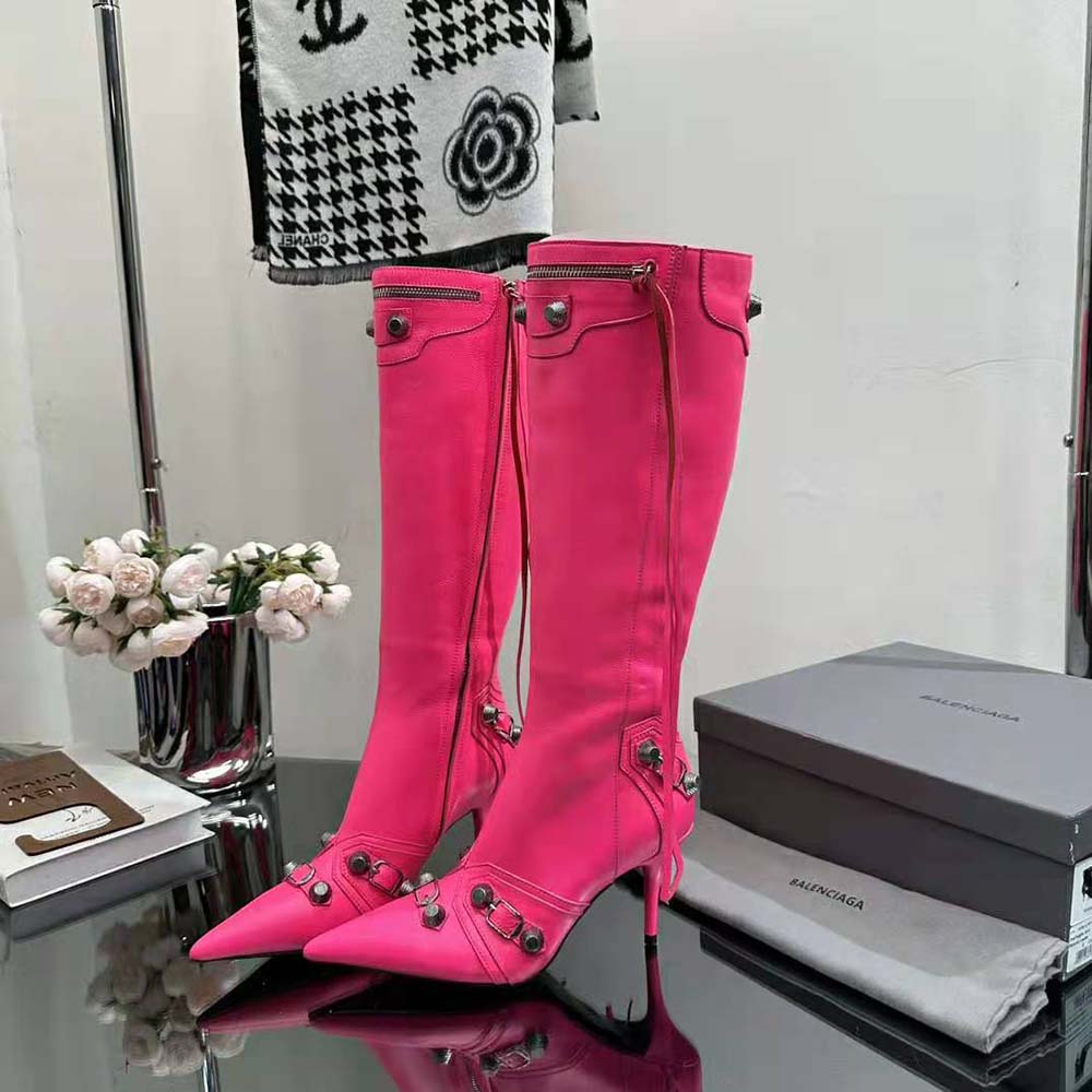 Balenciaga Women Cagole 90mm Boot in Pink Arena Lambskin - image 5