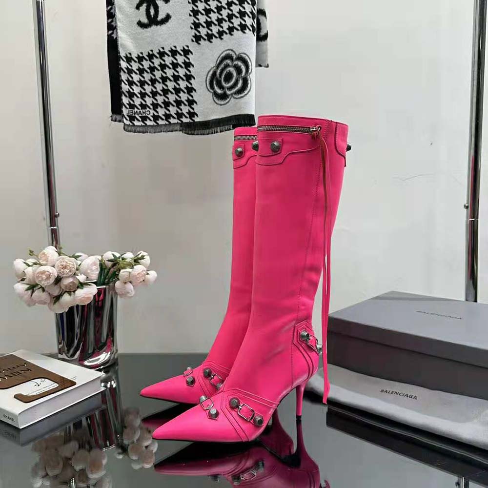 Balenciaga Women Cagole 90mm Boot in Pink Arena Lambskin - image 4