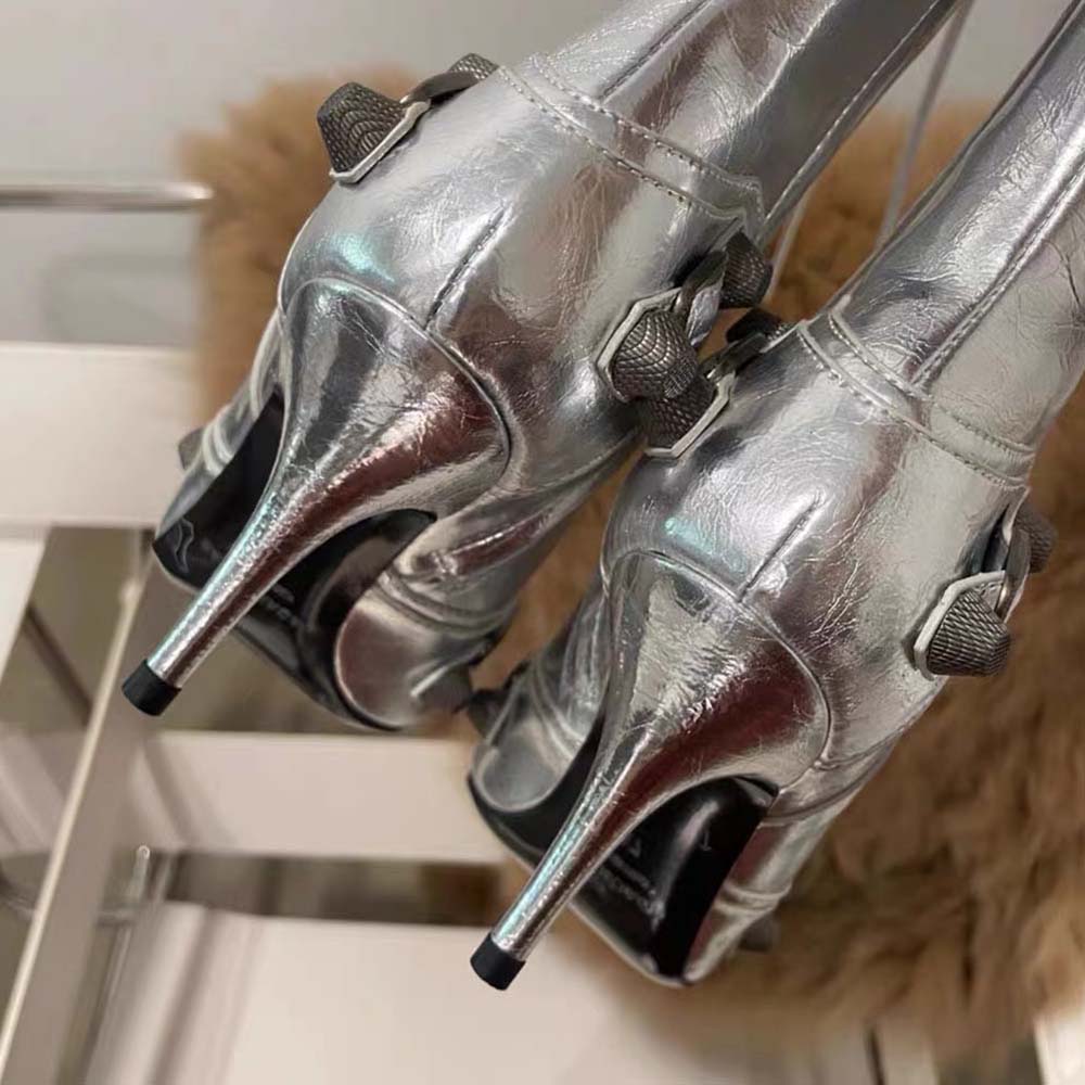 Balenciaga Women Cagole 90mm Boot in Silver Mmetallized Arena Lambskin - image 8