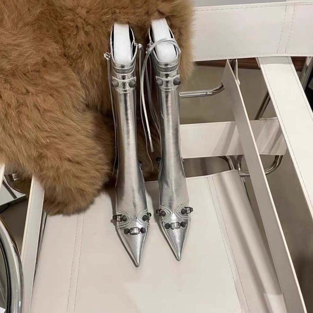 Top-down view showcasing pointed toe on Balenciaga Women Cagole 90mm Boot