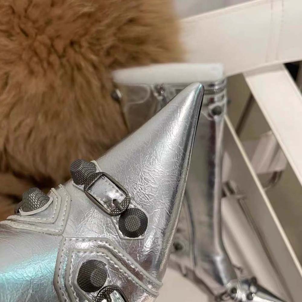 Balenciaga Women Cagole 90mm Boot in Silver Mmetallized Arena Lambskin - image 5