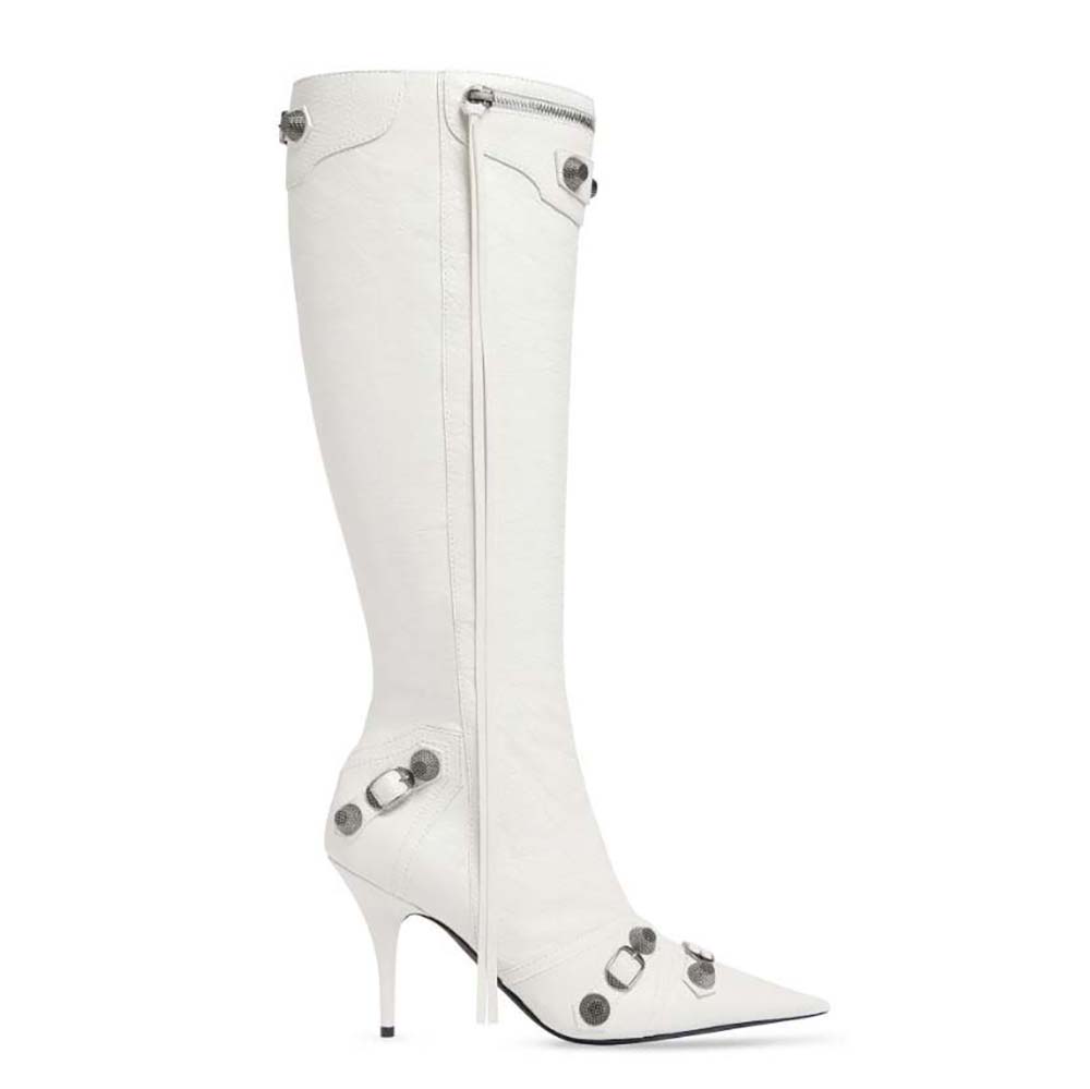 Balenciaga Women Cagole 90mm Boot white lambskin side profile