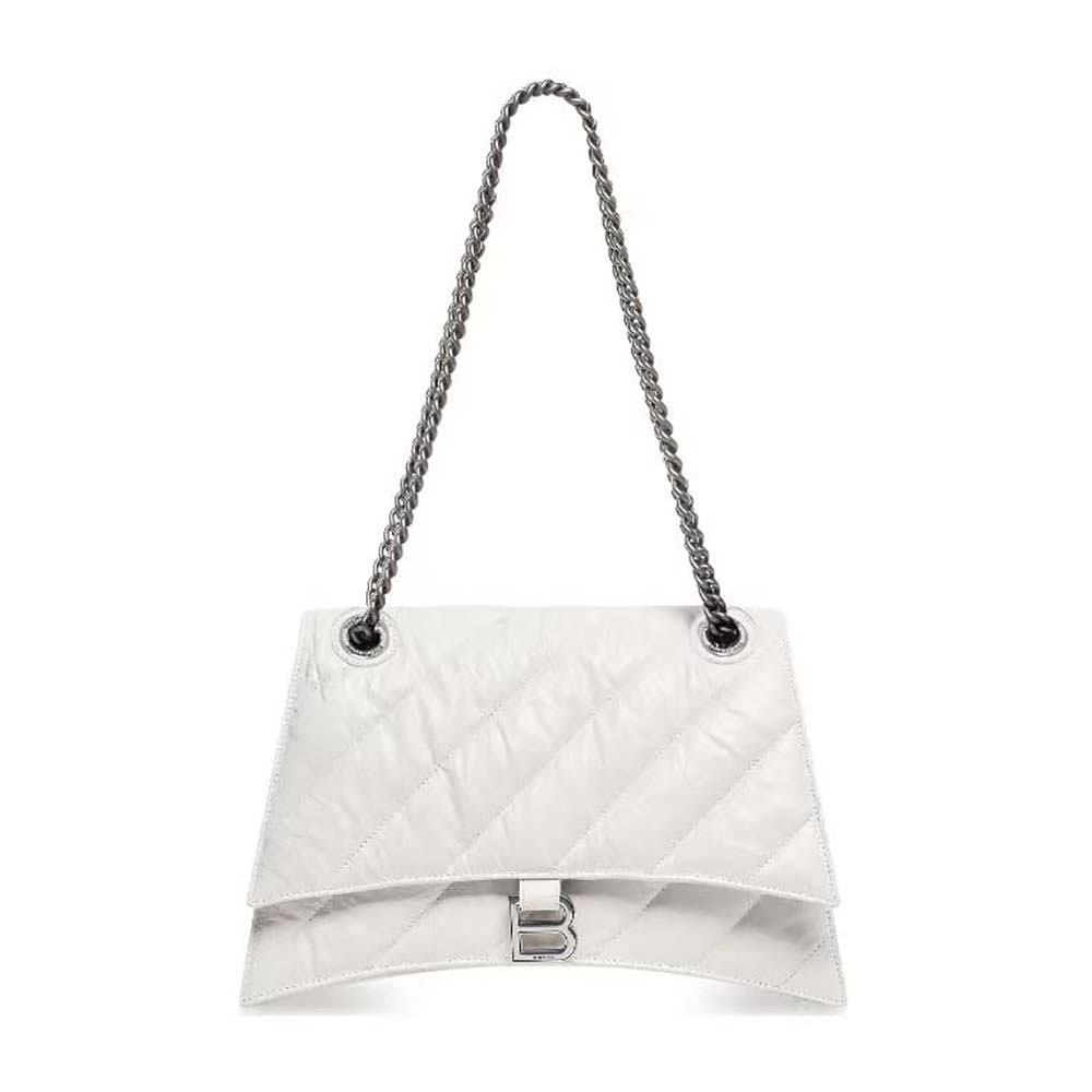 Balenciaga Women Crush Medium Chain Bag Quilted in White