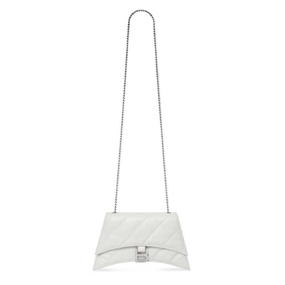 Front view of Balenciaga Women Crush XS Chain Bag Quilted in Optic White