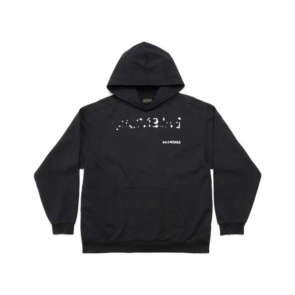 Front view of Balenciaga Men Hand-Drawn Balenciaga Hoodie Medium Fit in Black