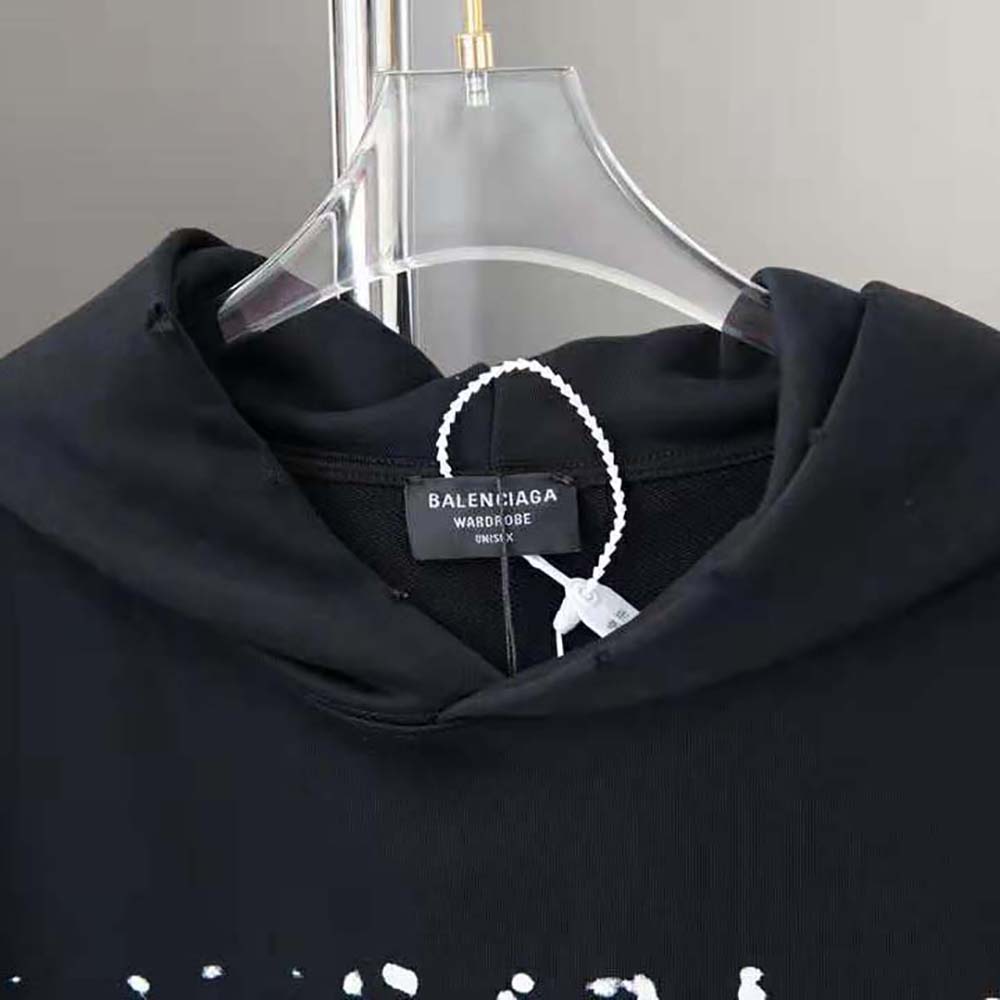 Balenciaga Men Hand-Drawn Balenciaga Hoodie Medium Fit in Black - image 4