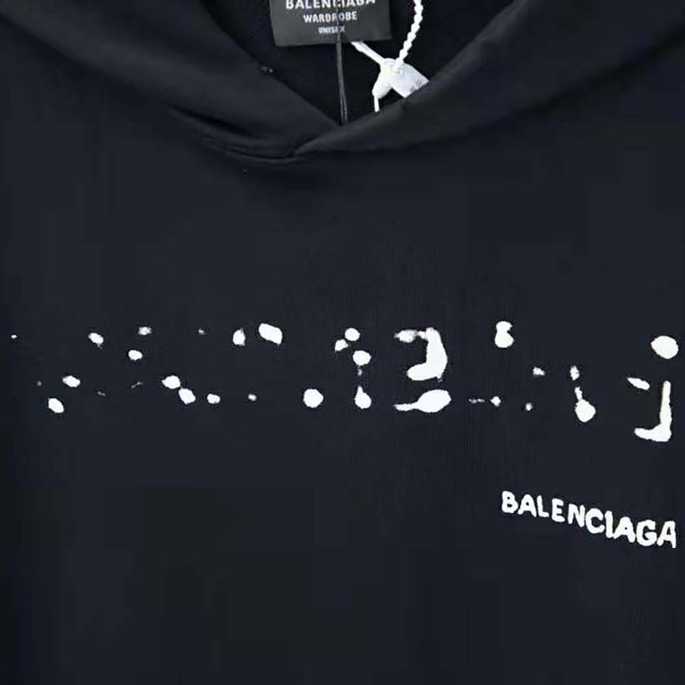 Balenciaga Men Hand-Drawn Balenciaga Hoodie Medium Fit in Black - image 7