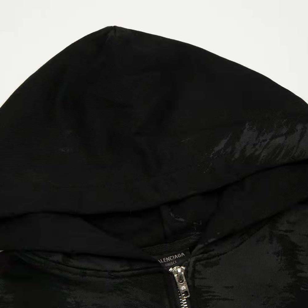 Balenciaga Women Heavy Metal Zip-Up Hoodie Small Fit in Black Curly Fleece - image 5