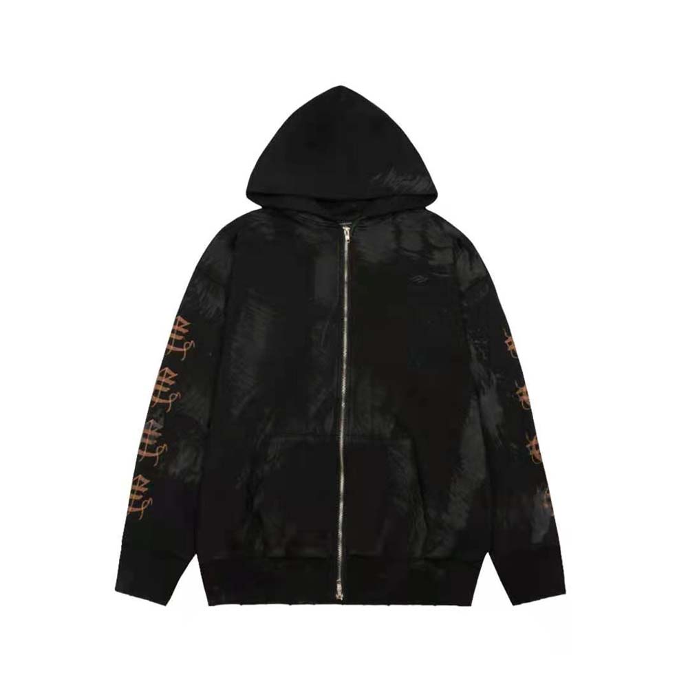 Side profile showing silhouette of Balenciaga black fleece zip-up hoodie