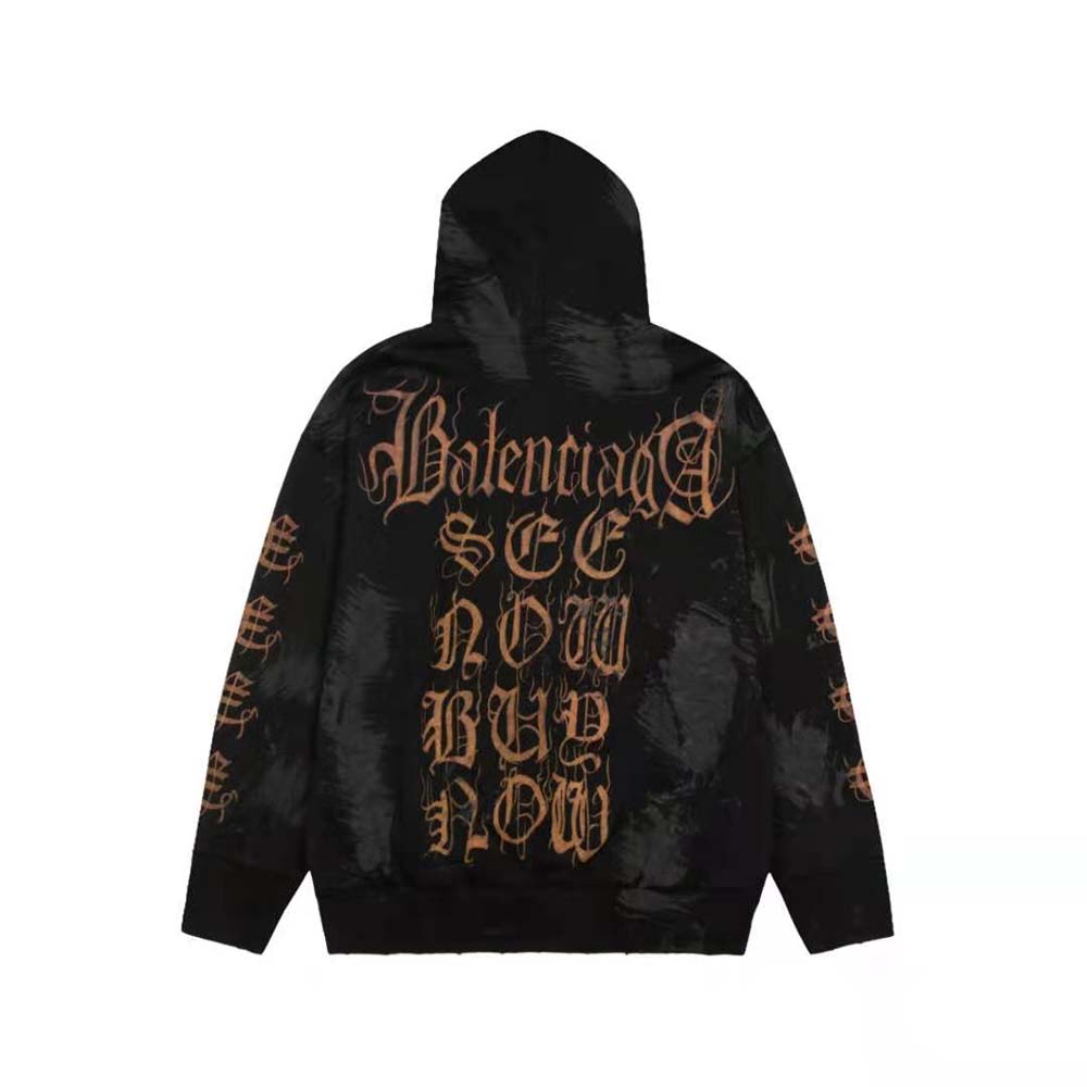 Balenciaga Women Heavy Metal Zip-Up Hoodie Small Fit in Black Curly Fleece - image 4