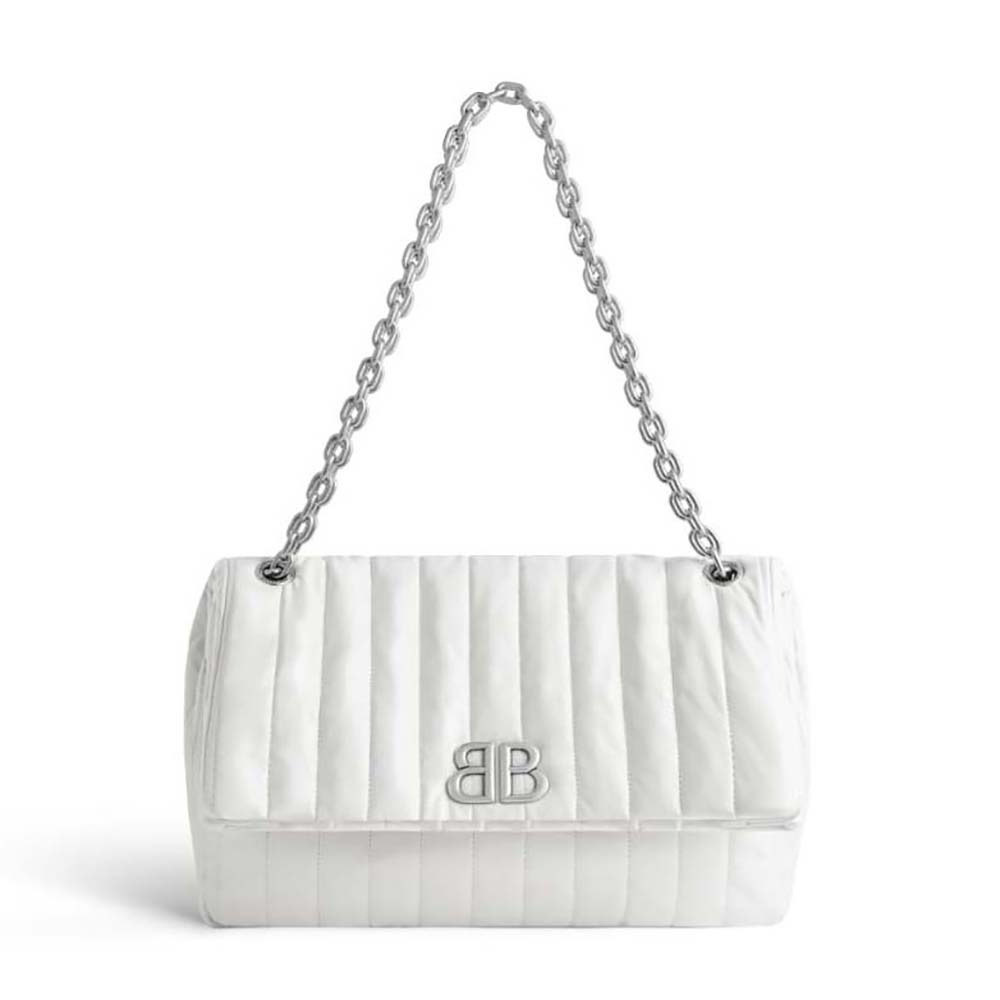 Front view of Balenciaga Women Monaco Medium Chain Bag Quilted off White