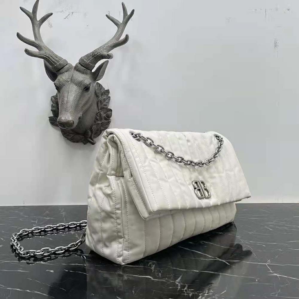 Balenciaga Women Monaco Medium Chain Bag Quilted in off White - image 4
