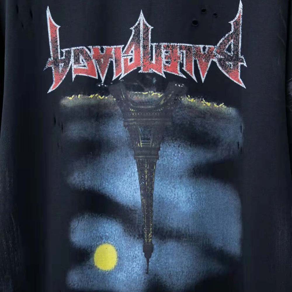 Balenciaga Men Paris Moon Upside Down Long Sleeve T-Shirt Oversized in Black Faded - image 5