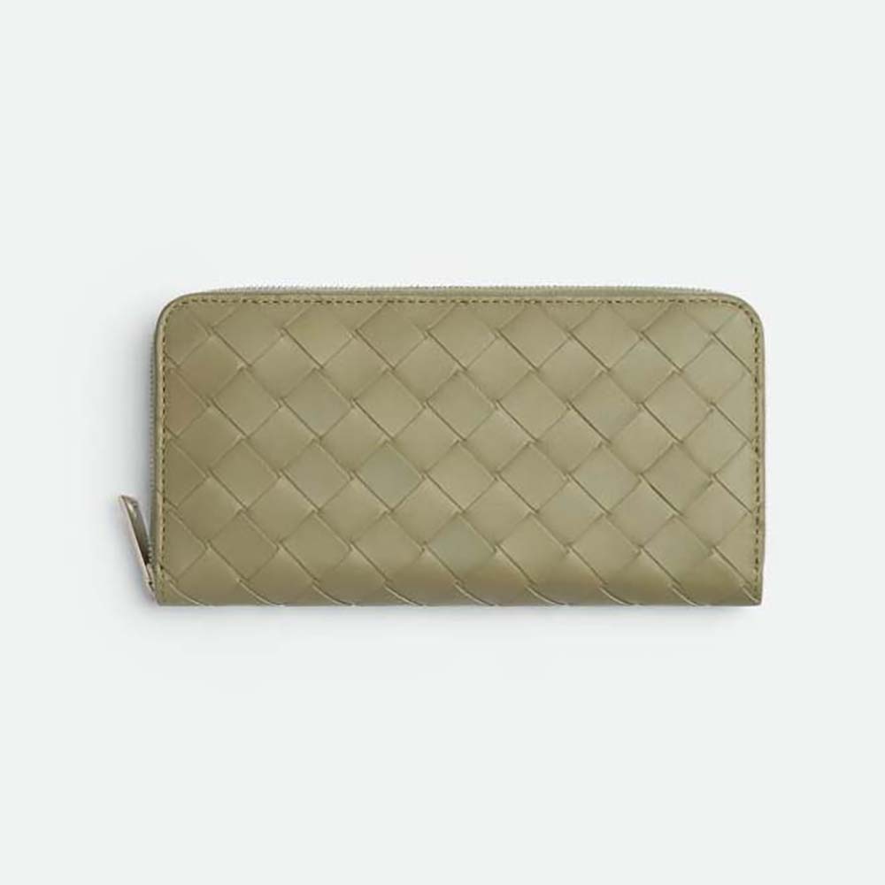 Front view of Bottega Veneta Men Intrecciato Zip Around Wallet-Yellow