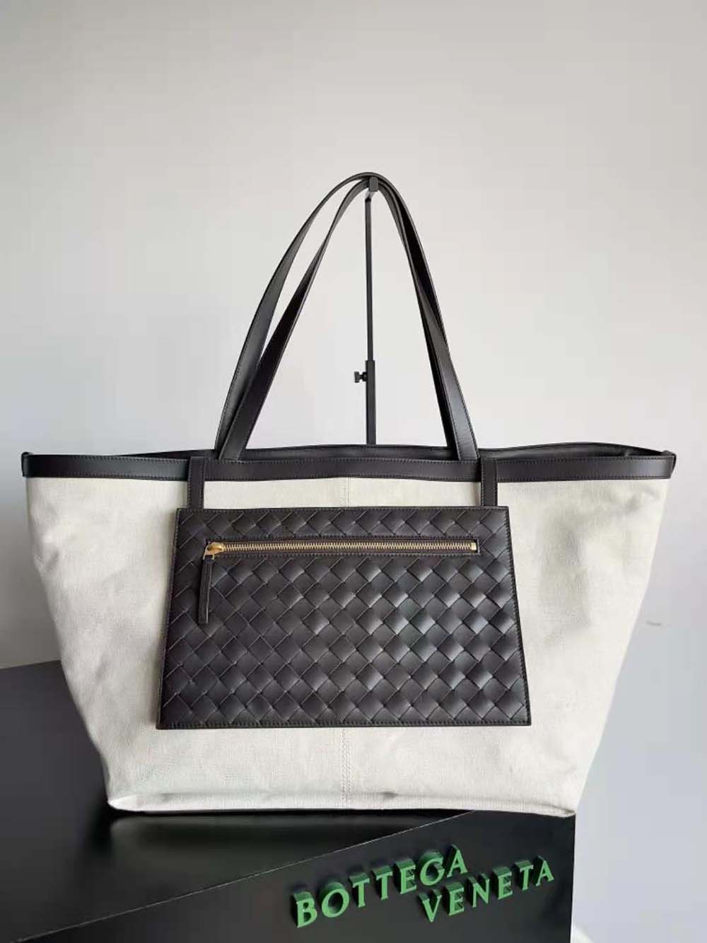 Close-up of woven Intrecciato leather detail on Bottega Veneta bag