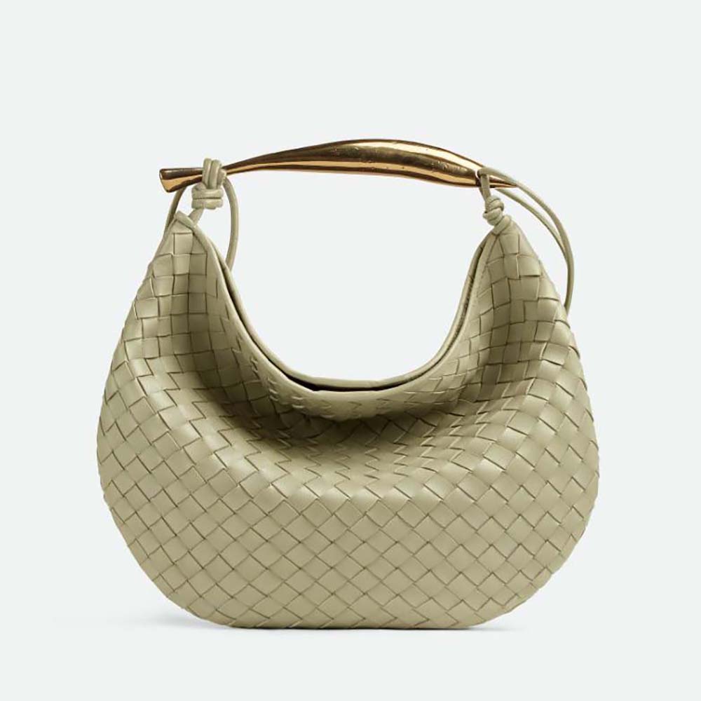 Front view of Bottega Veneta Women Medium Sardine green lambskin bag