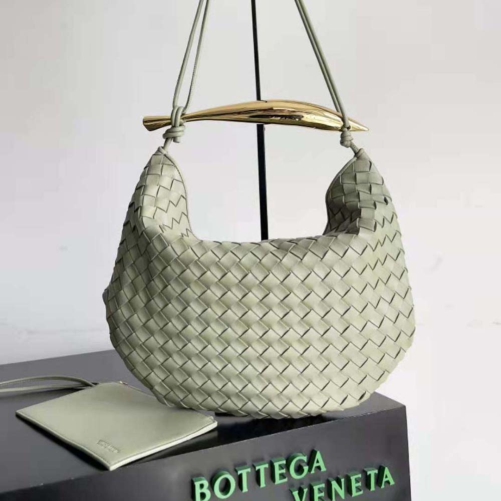 Close-up of signature knot closure on Bottega Veneta Medium Sardine bag
