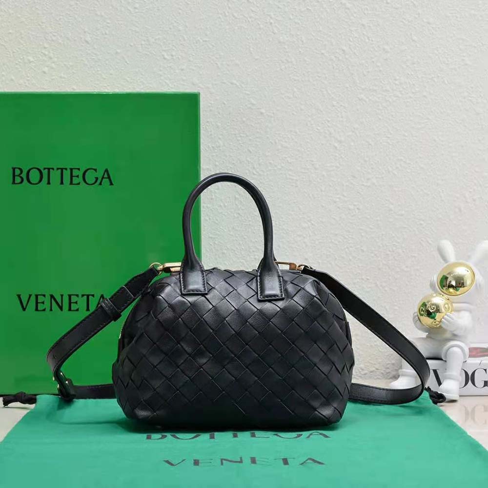 Side angle showing silver hardware on Bottega Veneta Women Mini Bauletto