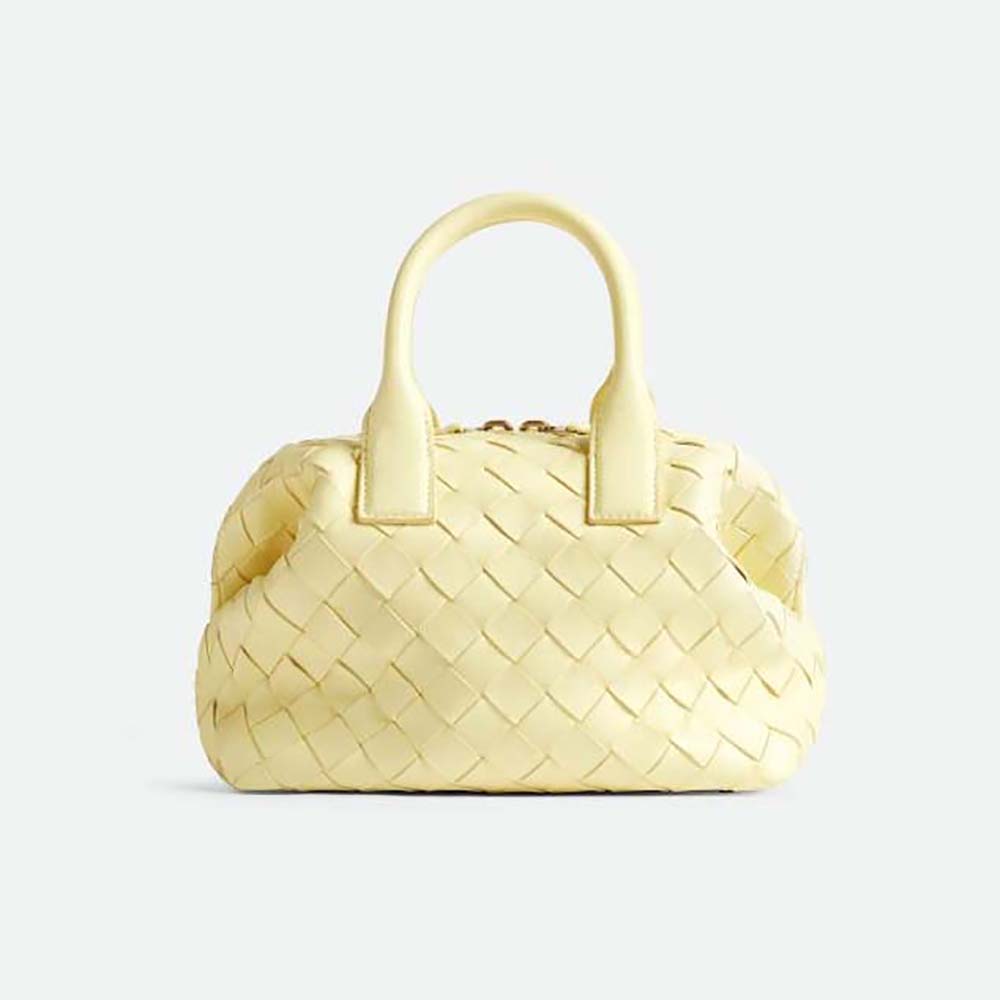 Front view of Bottega Veneta Women Mini Bauletto in Intrecciato Nappa Leather-Yellow