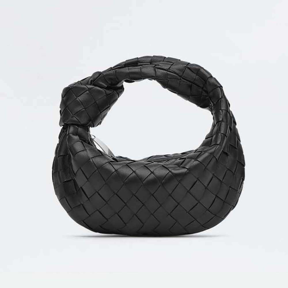 Front view of Bottega Veneta Women Mini Jodie in Lambskin Leather-Black