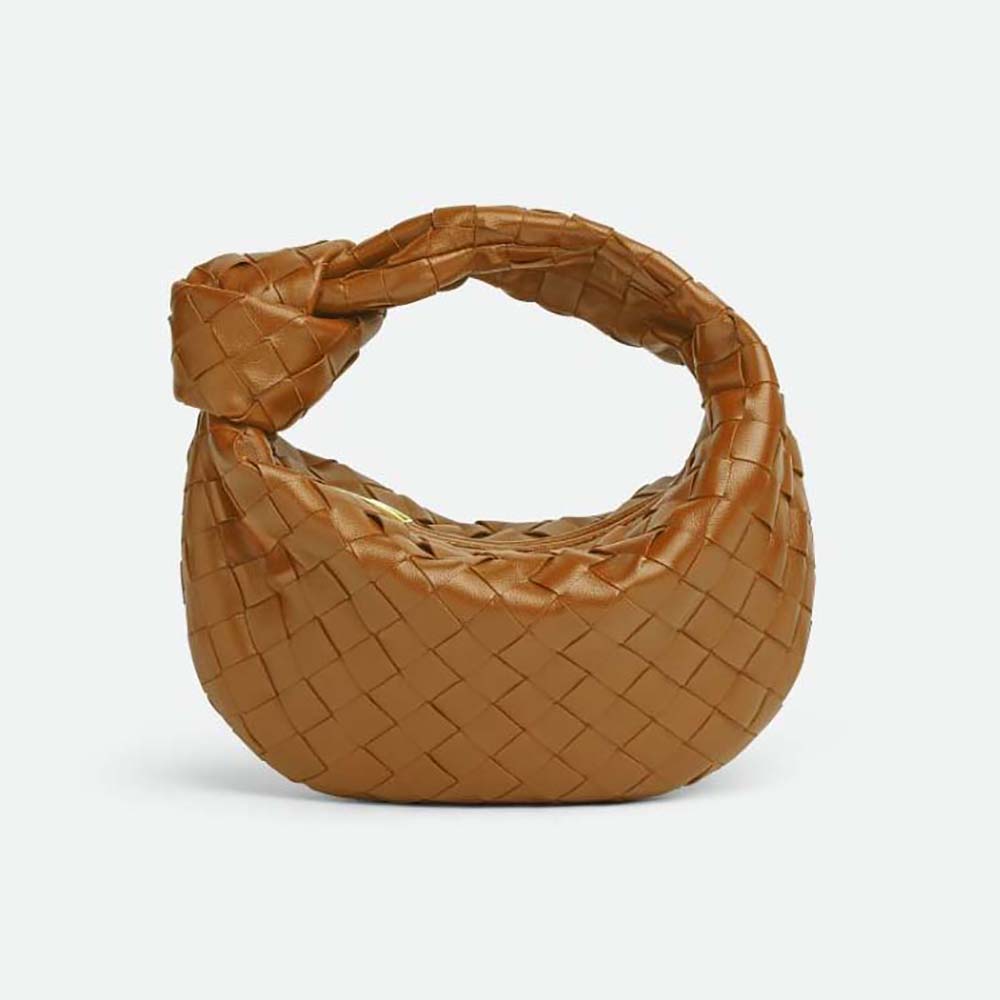 Front view of Bottega Veneta Women Mini Jodie in Lambskin Leather-Brown