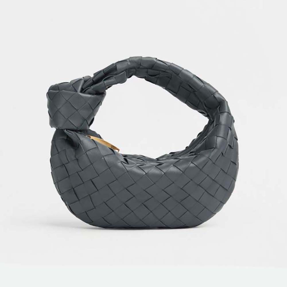 Front view of Bottega Veneta Women Mini Jodie in Lambskin Leather-Gray