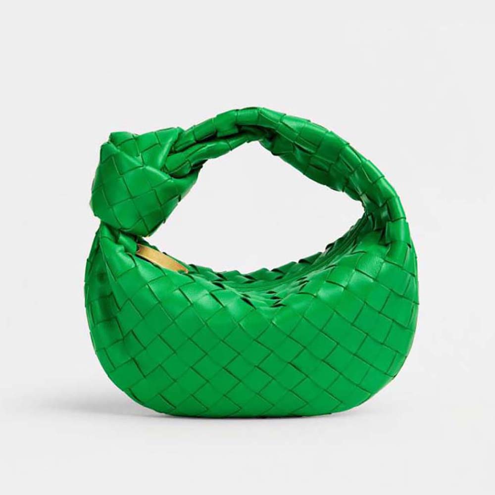 Front view of Bottega Veneta Women Mini Jodie in Lambskin Leather-Green