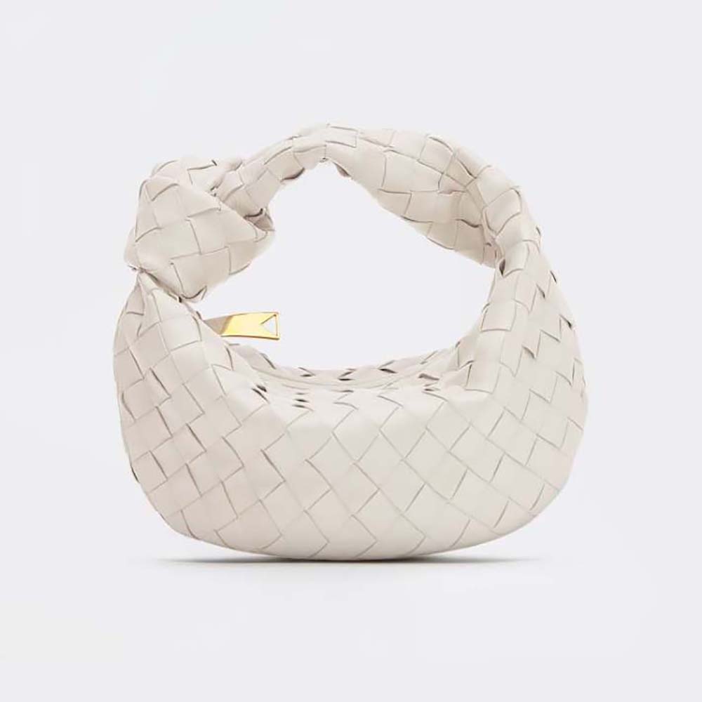 Front view of Bottega Veneta Women Mini Jodie in Lambskin Leather-White