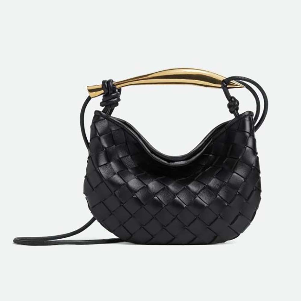 Front view of Bottega Veneta Women Mini Sardine in black leather