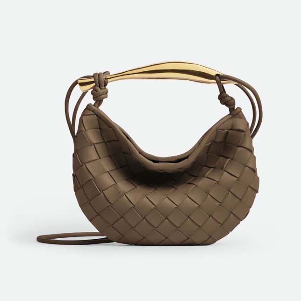 Front view of Bottega Veneta Women Mini Sardine in brown lambskin