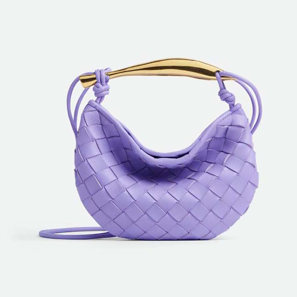 Front view of Bottega Veneta Women Mini Sardine purple lambskin bag