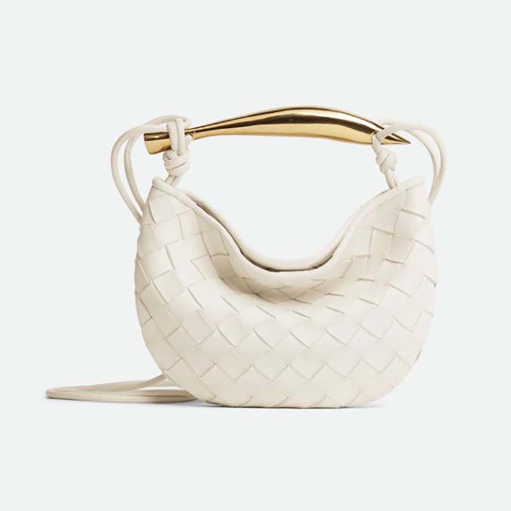 Front view of Bottega Veneta Women Mini Sardine in Supple Lambskin Leather-White